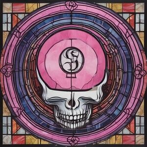 Pink and Purple Stained Glass Skull Print